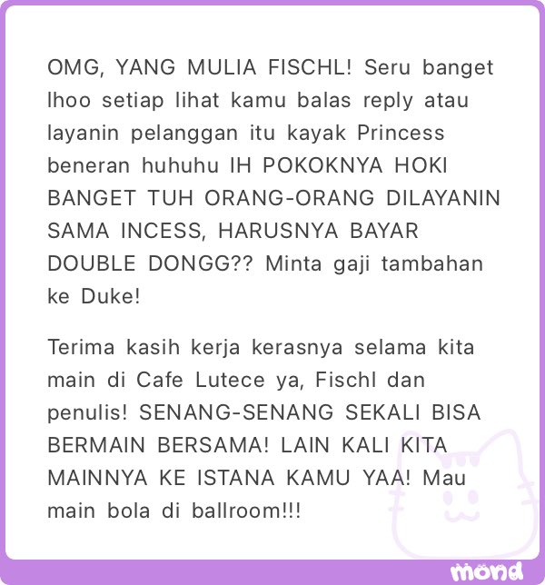PastryEscoffier's tweet photo. Sumpah panjang banget selebriti dapet salamnya @DouxIfa 
Ada lagi untuk YANG MULIA @DouxFischl 
Buat penulis @DouxYanfei!! Tbh aku juga senang ada yanfei di sini tadinya mau masuk wl aku ^___^
Satu lagi buat @DouxCyno setuju aku juga suka Cyno-nya, keren. https://t.co/jaa19sNqNO