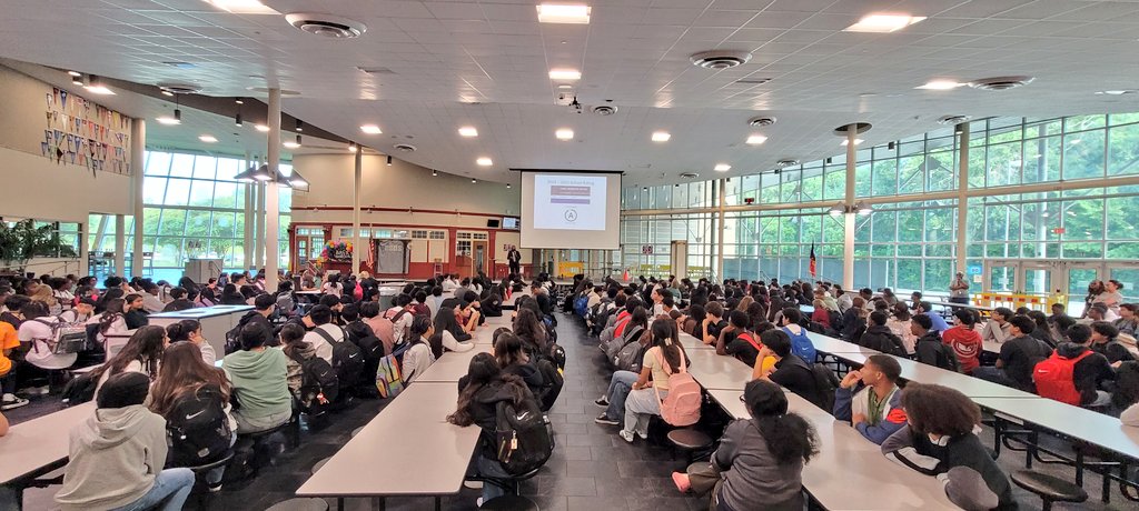 PapkeAndrew's tweet photo. Dr. Banks is holding the first @cwhs_springisd student assemblies of the 25-26 school year! We are speaking to each class today and tomorrow, setting goals &amp; expectations. First up, the Class of 2029!
#ReinforceReimagineRise
#PhoenixReign https://t.co/5XDEaCHl8X
