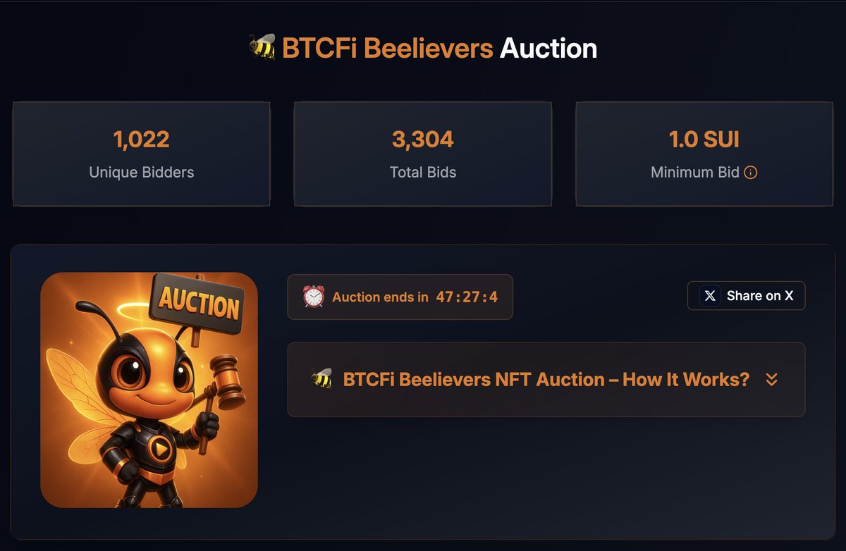 ✨1000+ users made 3300+ bids in just 30 min.

🐝Swarm is coming!

P.S: If you made a bid and didn't see your bid details, just add min 0.01 SUI bid to the existing bid and you'll see the details 🙏