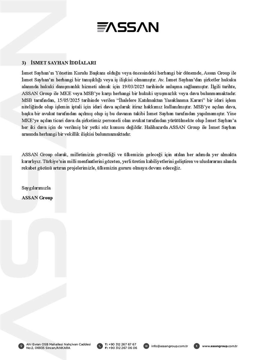 Kamuoyunun Dikkatine;

Bildiğiniz üzere Şirketimiz hakkında bir süredir karalama ve dezenformasyon kampanyası devam etmektedir. Basın-yayın yoluyla devam eden bu kampanyaya karşı cevaplarımız aşağıdaki gibidir.

Saygılarımızla,
ASSAN Group

assangroup.com.tr/media/news/kam…