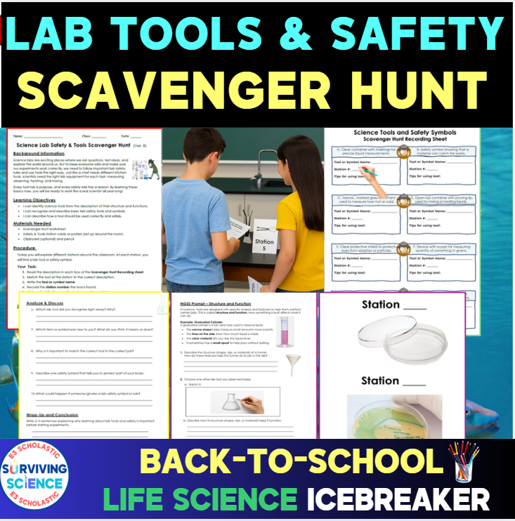 A fun  #BacktoSchool #science icebreaker.  Tools &amp; Safety Scavenger Hunt with NGSS Prompts:   teacherspayteachers.com/Product/Lab-To…  #BackToSchool2025 #middleschool #Education, #Students, #STEM #Teachers