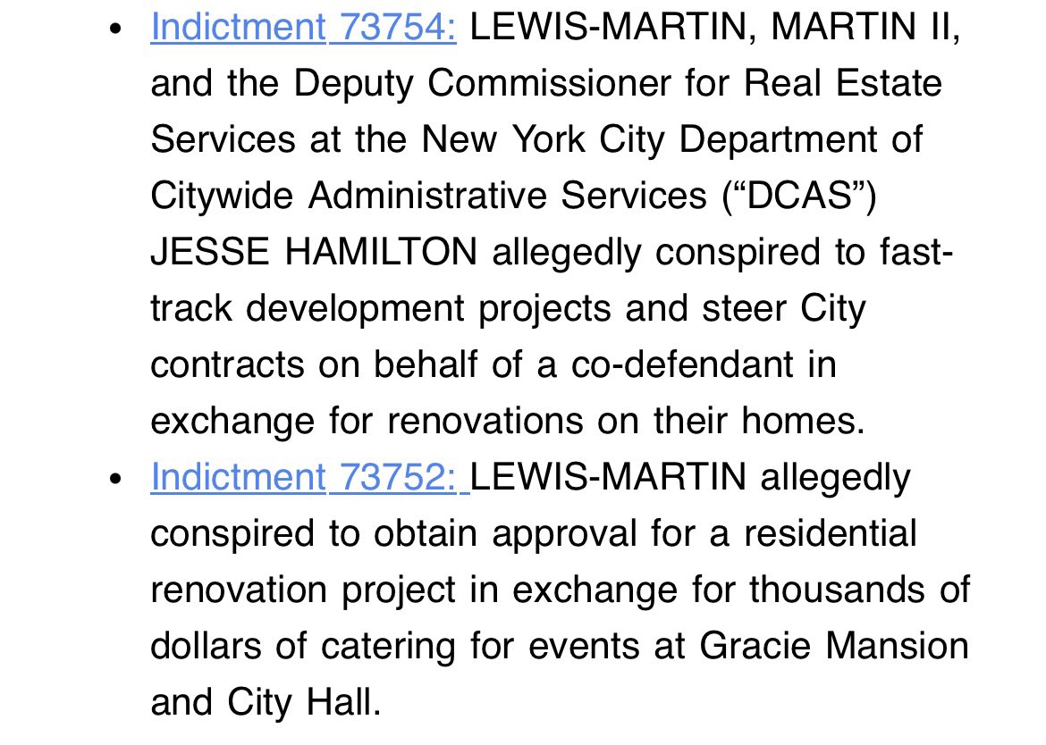 Annie_McDonough's tweet photo. Mayor Eric Adams’ longtime right-hand Ingrid Lewis-Martin charged in four new indictments this morning. Jesse Hamilton, currently a dep commissioner at DCAS, also charged, alongside others. https://t.co/d7xgBW2D45