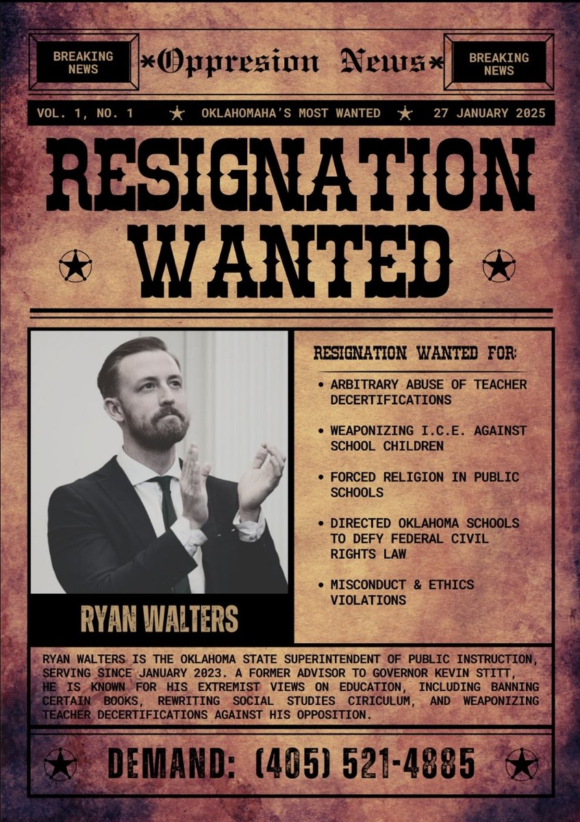 JusticeJane13's tweet photo. @RyanWalters_ @GavinNewsom @prageru @GovPressOffice We've compiled a list of @RyanWalters_
"accomplishments"... He ranks #3 on Oklahoma's MOST WANTED Resignations... #ReformIsNotARequest
https://t.co/DLizAMtRja https://t.co/nq2y0534PK
