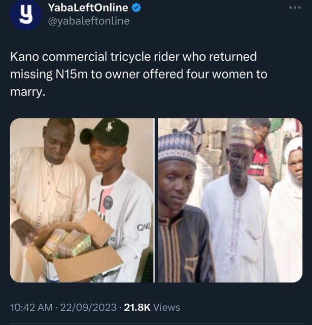 😳😳
He brought back happiness to them, they offer him suffery,pain and sadness.
Northern Nigerians thinks backward most times.
How can he get rich which 4wives?