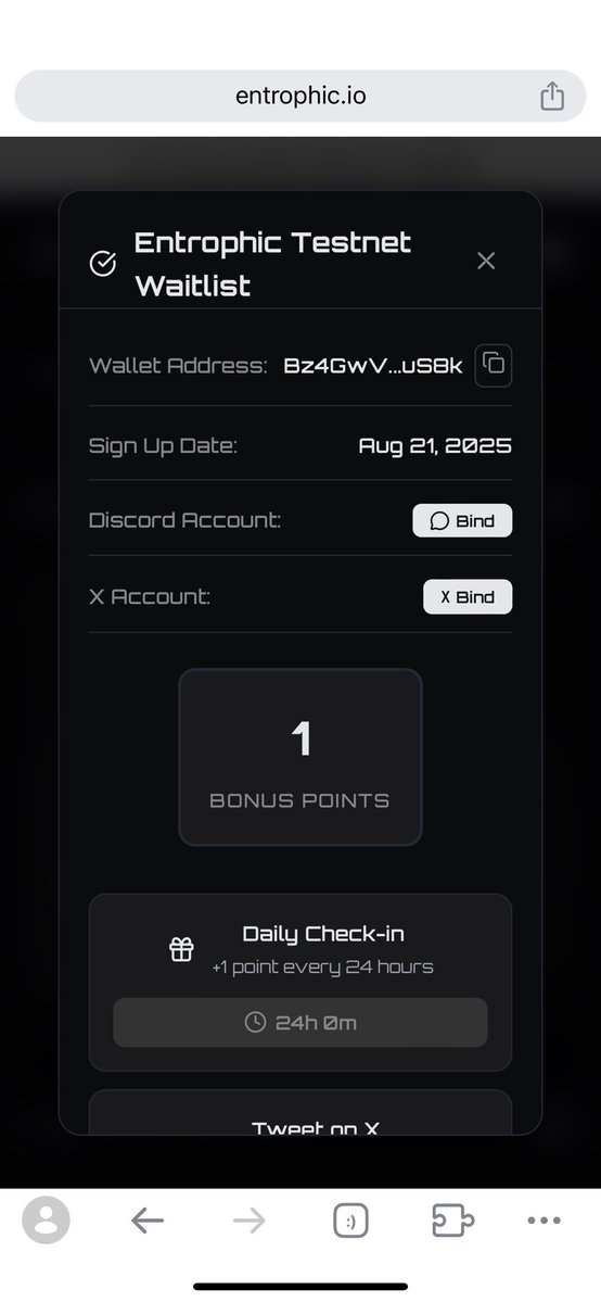 L. Whale (@meekmill01012) on Twitter photo My waitlist position on the <a href="/EntrophicLabs/">Entrophic Network</a> Testnet waitlist is #1676
I also have earned 1 Bonus Points to be converted at TGE into guaranteed rewards.
Join the Entrophic Waitlist at entrophic.io My waitlist position on the <a href="/EntrophicLabs/">Entrophic Network</a> Testnet waitlist is #1676
I also have earned 1 Bonus Points to be converted at TGE into guaranteed rewards.
Join the Entrophic Waitlist at entrophic.io