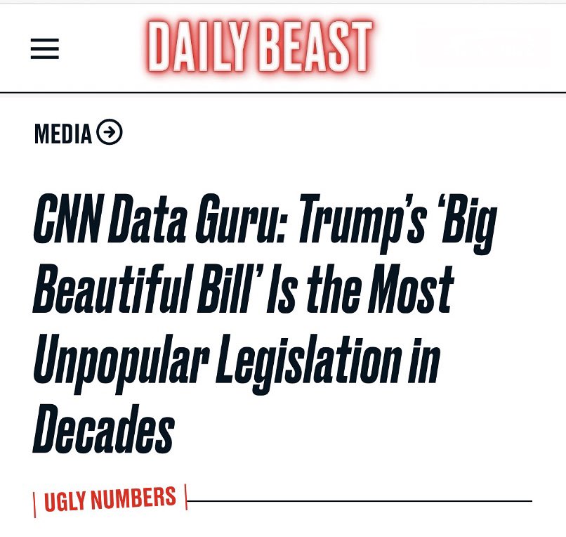 Taking away people’s health care to pay for tax cuts for the ultra-wealthy is the MOST UNPOPULAR legislation in decades with the American people.

NO SHIT

That’s Trump’s big, ugly accomplishment.