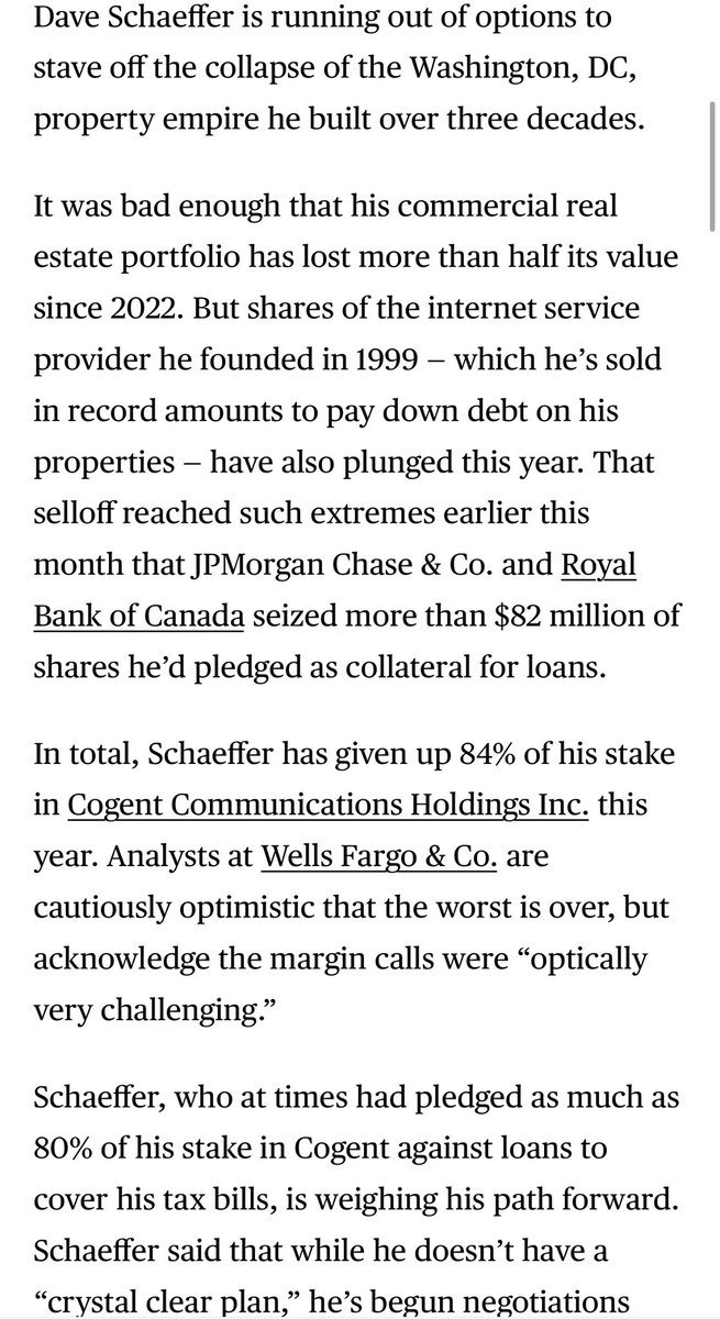 $CCOI fascinating account of Schaeffer’s real estate and shareholding debt troubles