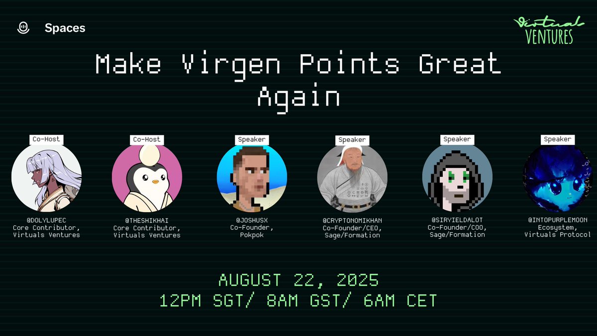 Virtuals Ventures (@virtuals_vc) on Twitter photo Breaking: YCombinator is investing the same percentage as Virgens in Genesis?
What's the impact of the new Genesis? How to benefit from it?
Find out this week on our X space with special guests
@joshusx - Co-Founder of <a href="/pokpok_io/">PokPok Protocol</a>
<a href="/CryptonomiKhan/">CryptonomiKhan: Enemy of Centralized Systems</a> - Co-Founder / CEO of Breaking: YCombinator is investing the same percentage as Virgens in Genesis?
What's the impact of the new Genesis? How to benefit from it?
Find out this week on our X space with special guests
@joshusx - Co-Founder of <a href="/pokpok_io/">PokPok Protocol</a>
<a href="/CryptonomiKhan/">CryptonomiKhan: Enemy of Centralized Systems</a> - Co-Founder / CEO of