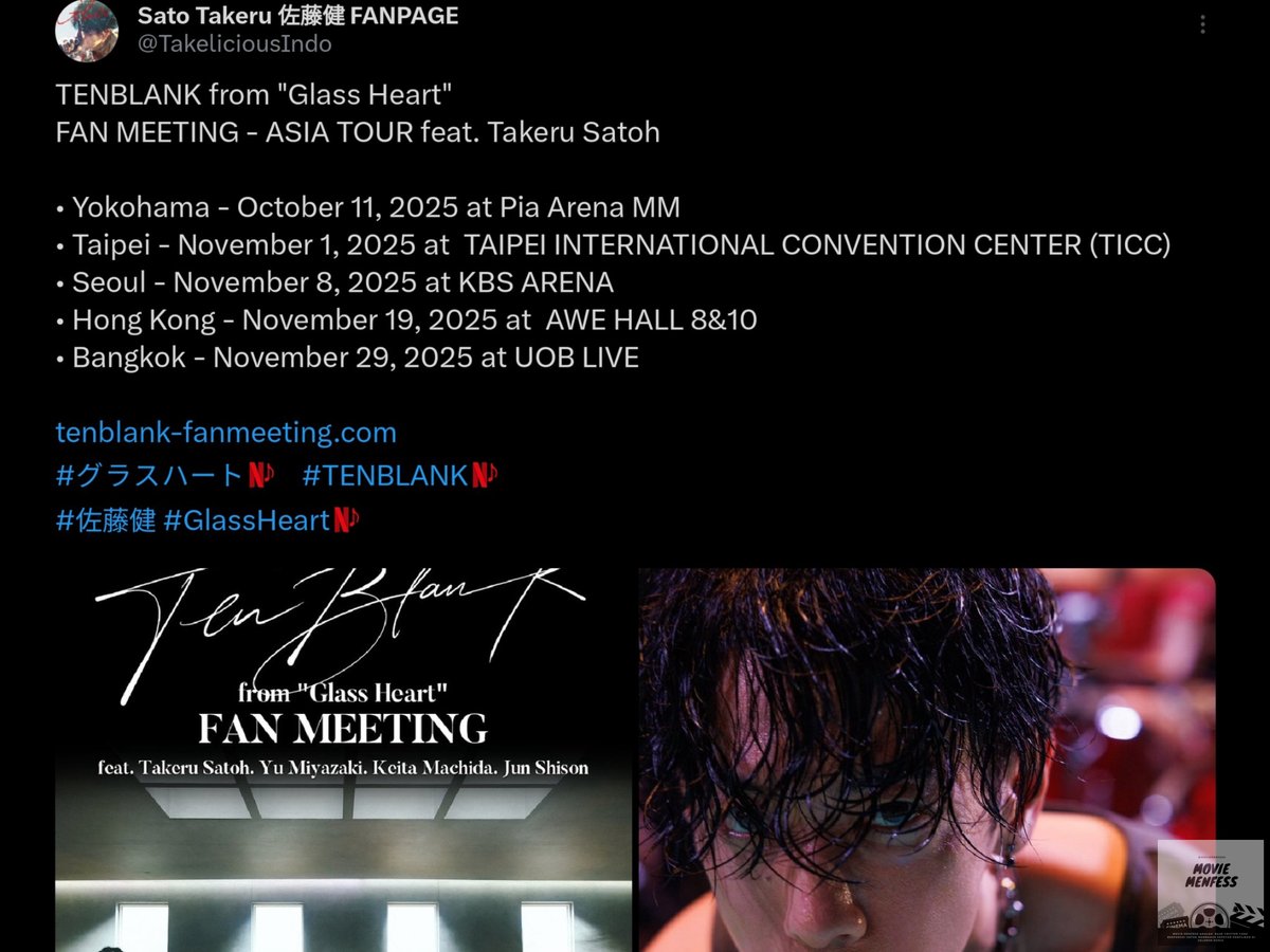 moviemnfs's tweet photo. Mvs Glass Heart , Tenblank

Takeru Satoh so dedicated to promoting his series. He did the promotion better than netf, honestly. The promo:

- Releasing Forever Eve MV with Miyeon G-idle, Daigo (Actor)
- Producing physical &amp; digital album
- Hold fanmeeting in Japan &amp; Asia
❤❤❤ https://t.co/8gqEjrDJsn