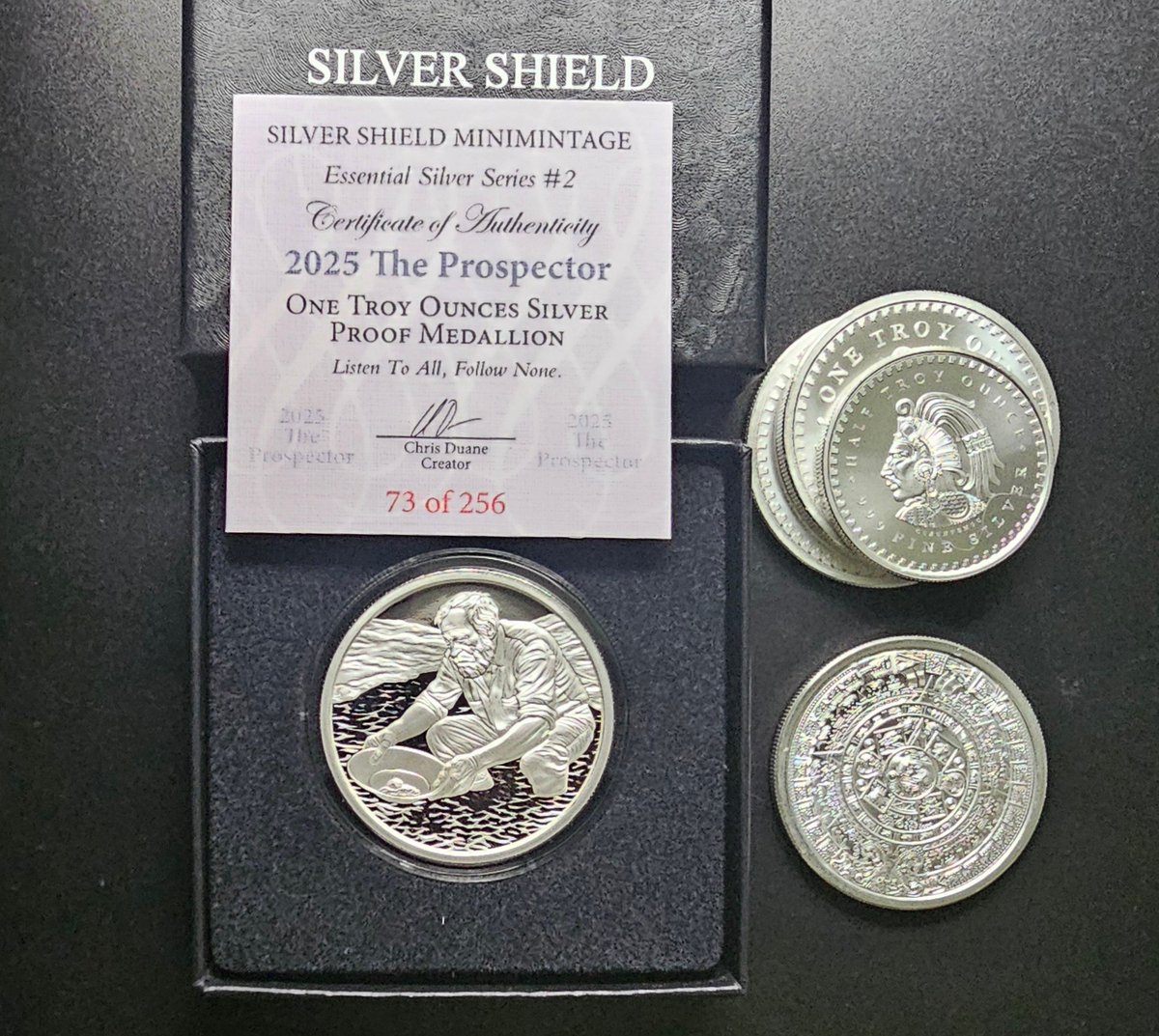 Trash Fanatic (@trashfanatic) on Twitter photo Little #silver mail call yesterday. Gorgeous "The Prospector" Silver Shield Mini Mintage from <a href="/SilverShield76/">CHRISDUANESILVERSHIELDCOINS.COM</a> and <a href="/GoldenStateMint/">Golden State Mint</a> , along with some Cuauhtemoc rounds to bump up to free shipping. My photos don't do justice.. that Prospector is amazing! Little #silver mail call yesterday. Gorgeous "The Prospector" Silver Shield Mini Mintage from <a href="/SilverShield76/">CHRISDUANESILVERSHIELDCOINS.COM</a> and <a href="/GoldenStateMint/">Golden State Mint</a> , along with some Cuauhtemoc rounds to bump up to free shipping. My photos don't do justice.. that Prospector is amazing!