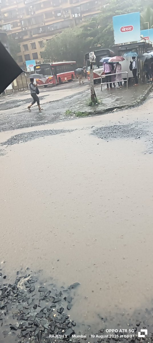 IycRaj's tweet photo. 🚨Mumbai Bandra E BEST BusStop turned into a nightmare!
Damaged,waterlogged&amp;Unsafe 🚍💦
Daily commuters suffer, but authorities remain deaf &amp; blind 👎
@mybmc @MMRDAOfficial
@Dev_Fadnavis Mumbai deserves better–notBroken promisesAt every stop!
#MumbaiRains #BESTBus #CommutersVoice https://t.co/1XKZQQEgNL
