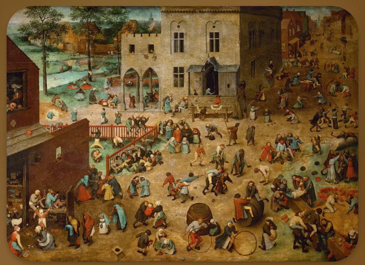 Children’s Games
Pieter Brueghel el Viejo • 1560
Kunsthistorisches Museum Wien.
Bruegel pinta una ciudad como un gran patio de juegos: más de 230 niños en 83 juegos distintos, obligando al espectador a explorar cada rincón del cuadro con detalle.
