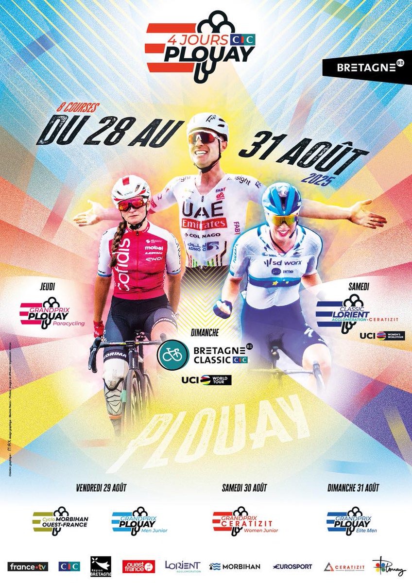 🚴‍♂️ 4 jours CIC de #Plouay | J-7
👏 Venez encourager les plus grands champions &amp; championnes du #cyclisme international
🗓️ Du 28 au 31 août au Grand Prix de Plouay !
📰 Toutes les infos 👉 grandprix-plouay.com