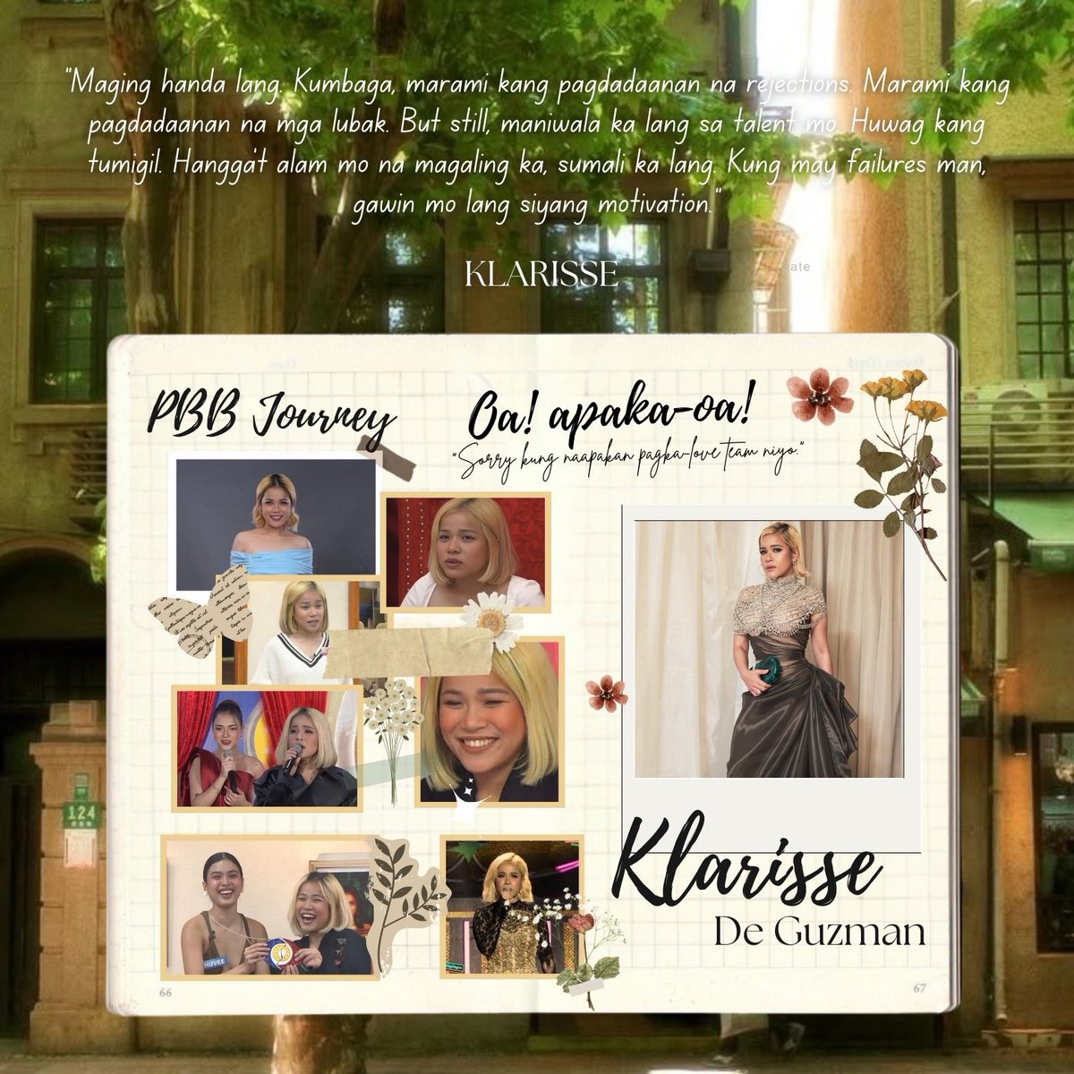 PAMILYA DE GUZMAN OFFICIAL (@_pdgofc) on Twitter photo 𝐀 𝐓𝐫𝐢𝐩 𝐃𝐨𝐰𝐧 𝐌𝐞𝐦𝐨𝐫𝐲 𝐋𝐚𝐧𝐞 💌
𝐃𝐞𝐚r <a href="/Klarissedguzman/">Klarisse De Guzman</a> ,
You entered the house not to win, but to be seen. You walk through the door carrying yourself and your truth. Your journey in that house became a testament of the beauty of being authentic. You became a 𝐀 𝐓𝐫𝐢𝐩 𝐃𝐨𝐰𝐧 𝐌𝐞𝐦𝐨𝐫𝐲 𝐋𝐚𝐧𝐞 💌
𝐃𝐞𝐚r <a href="/Klarissedguzman/">Klarisse De Guzman</a> ,
You entered the house not to win, but to be seen. You walk through the door carrying yourself and your truth. Your journey in that house became a testament of the beauty of being authentic. You became a