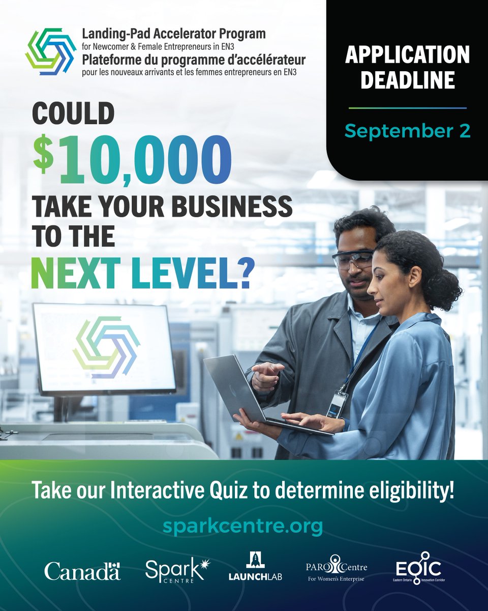 Are you a newcomer to Canada or a female founder in Eastern Ontario ready to scale your business? The Landing-Pad Accelerator Program offers:
✨ $10K grant + $10K co-investment
✨ Masterclasses, mentorship, coaching and more!
Apply now 👉 sparkcentre.org/landing-pad-ac…