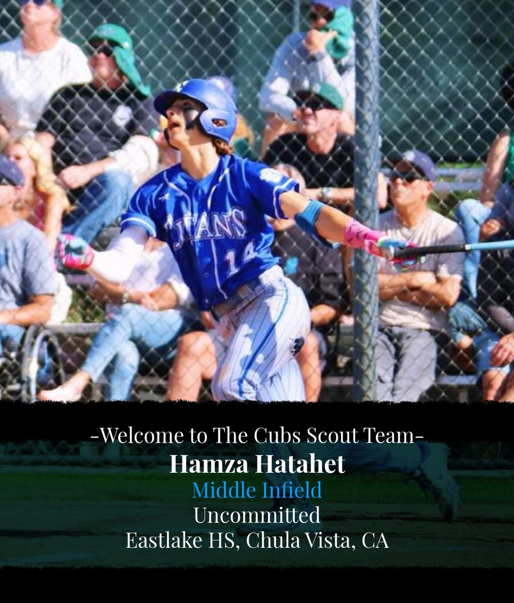 Welcome to the Cubs Scout Team <a href="/hamza14hatahet/">Hamza Hatahet</a> ! Hamza is an uncommitted middle infielder with elite athleticism, finds barrels consistently, and clocks a 6.3 60-yard dash. We’re excited to have him this fall!