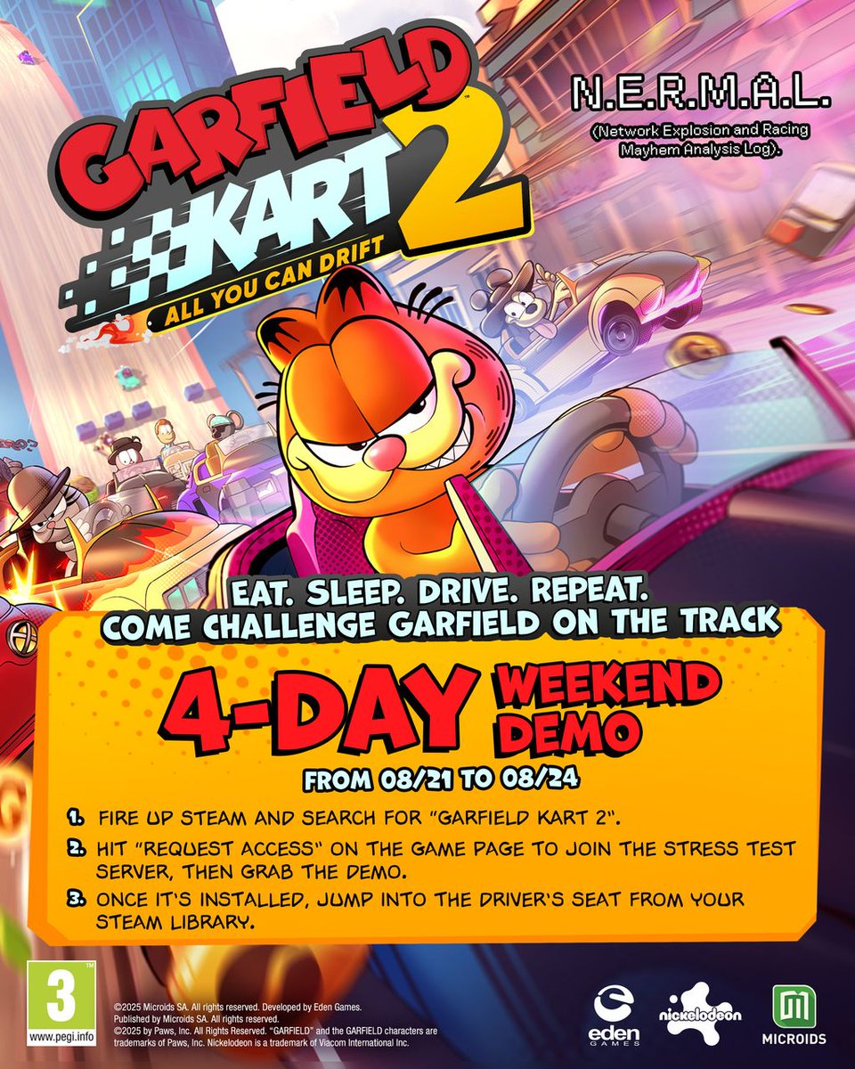 Garfield Kart 2 - All You Can Drift - N.E.R.M.A.L. (4-Day Weekend Demo/Playtest) is up on Steam buff.ly/x6pdFp2 

Details: buff.ly/sX1l36J