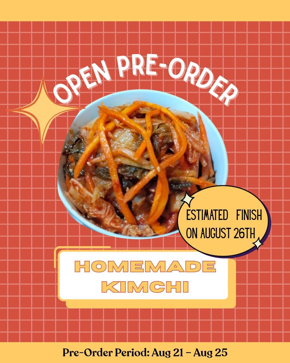 dopyamine's tweet image. ㅤ
ㅤㅤㅤㅤㅤㅤㅤㅤ📢 Help RT 📢

Halooo! Sesuai permintaan, aku akhirnya open PO Homemade Kimchi untuk tanggal 26 Agustus 2025.

Bisa dikirim ke luar kota, DM for order! Makasiiihh. 😉
ㅤ