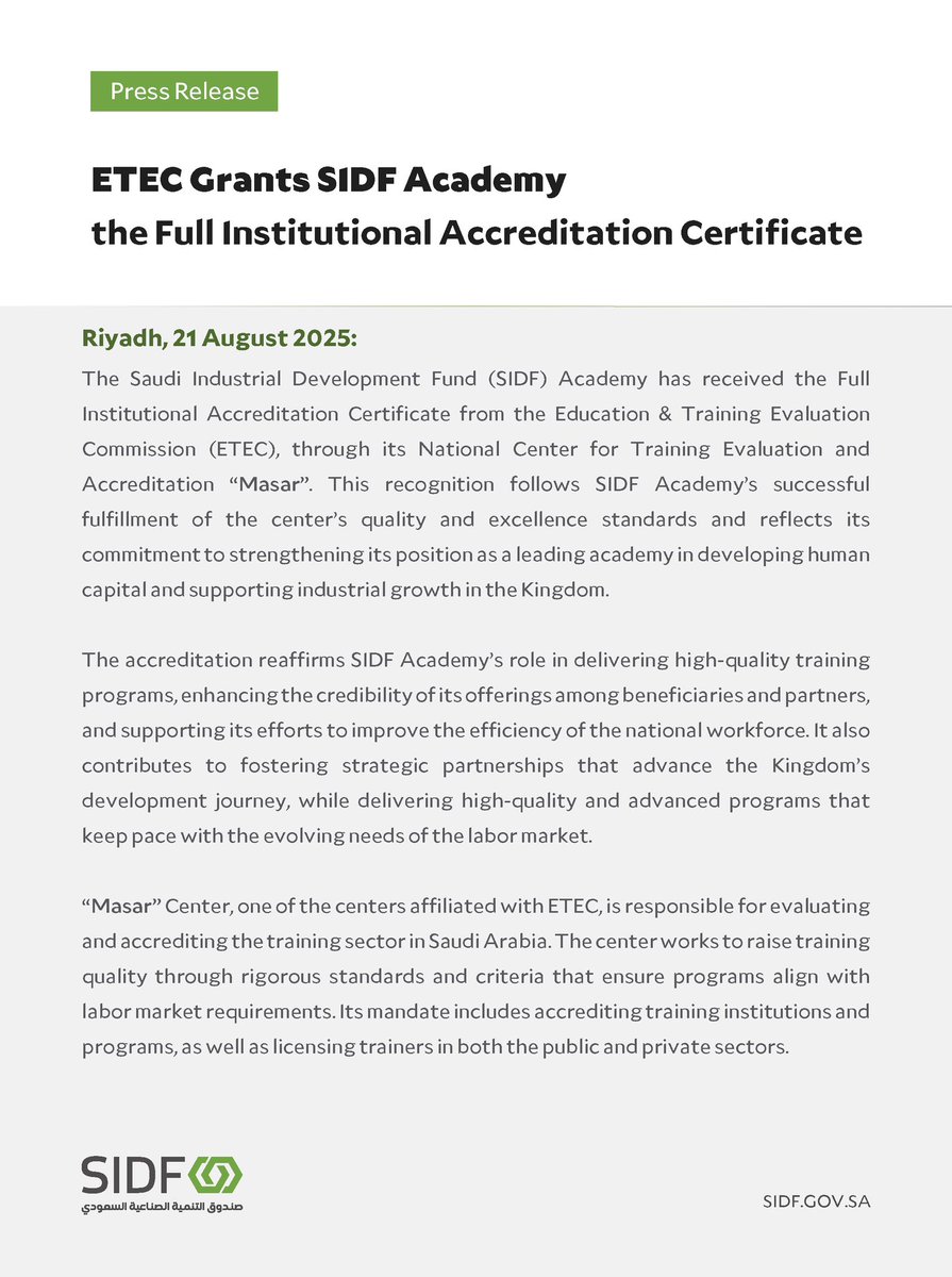 SIDFSA_SP's tweet image. Press Release | ETEC Grants #SIDF Academy the Full Institutional Accreditation Certificate.