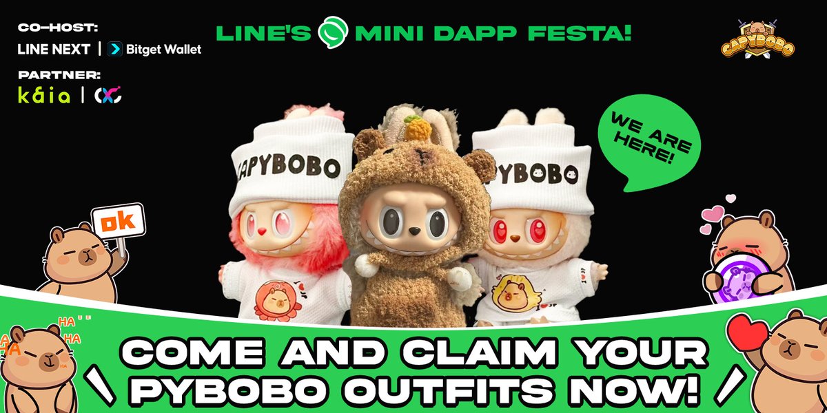 Tokyo, get ready! 🇯🇵

Capybobo is joining LINE’s Mini Dapp Festa at Build &amp; Play with <a href="/BitgetWallet/">Bitget Wallet 🩵</a> &amp; <a href="/dapp_portal/">Dapp Portal</a>!

Live shows, idols, and summer festival vibes — all happening on Aug 24!
Join our event for exclusive gifts — masks, stickers, and even a chance to win PYBOBO