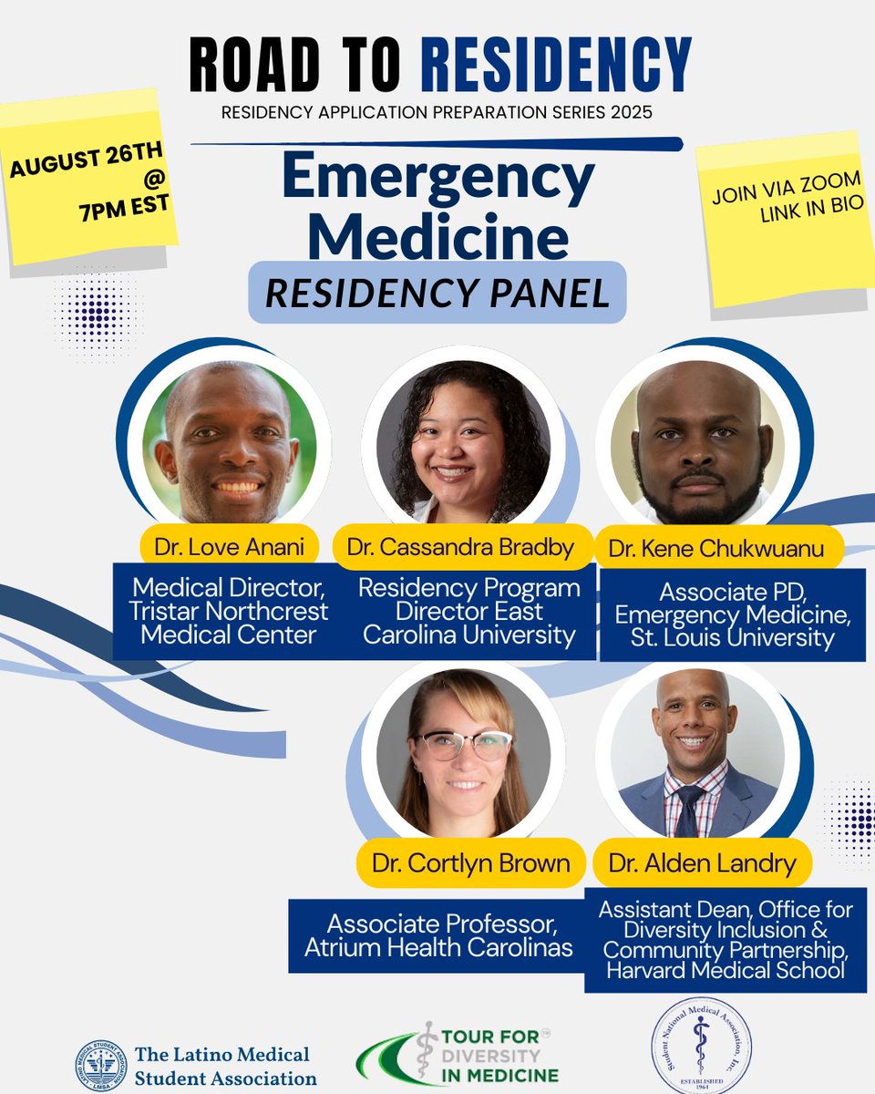 The Student National Medical Association (SNMA) (@snma) on Twitter photo Interested in Emergency Medicine? Want to hear DIRECTLY from those on the other side of the application? Well, we've got all of your needs answered in one panel. Join us on Tuesday, August 26th at 7pm EST via Zoom.  You'll thank us later.  
Link: us02web.zoom.us/j/83407513032?… Interested in Emergency Medicine? Want to hear DIRECTLY from those on the other side of the application? Well, we've got all of your needs answered in one panel. Join us on Tuesday, August 26th at 7pm EST via Zoom.  You'll thank us later.  
Link: us02web.zoom.us/j/83407513032?…