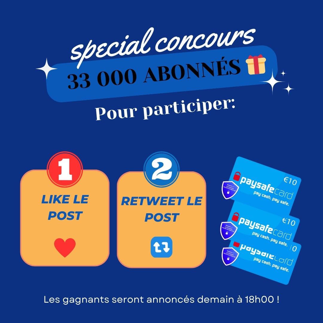 Bet_Clem (@betclem_) on Twitter photo UN GRAND MERCI À VOUS POUR LES 33 000 ABONNÉS 🫶❤️
Pour vous remercier: petit concours 🎁
2 X 10€ EN PAYSAFECARD/PAYPAL À GAGNER 💸💸
POUR PARTICIPER 👇
👉 LIKE ❤️ ET RT ♻️
👉 Follow <a href="/BetClem_/">Bet_Clem 🐸</a>
Tirage au sort demain à 18h00
#TeamParieur UN GRAND MERCI À VOUS POUR LES 33 000 ABONNÉS 🫶❤️
Pour vous remercier: petit concours 🎁
2 X 10€ EN PAYSAFECARD/PAYPAL À GAGNER 💸💸
POUR PARTICIPER 👇
👉 LIKE ❤️ ET RT ♻️
👉 Follow <a href="/BetClem_/">Bet_Clem 🐸</a>
Tirage au sort demain à 18h00
#TeamParieur