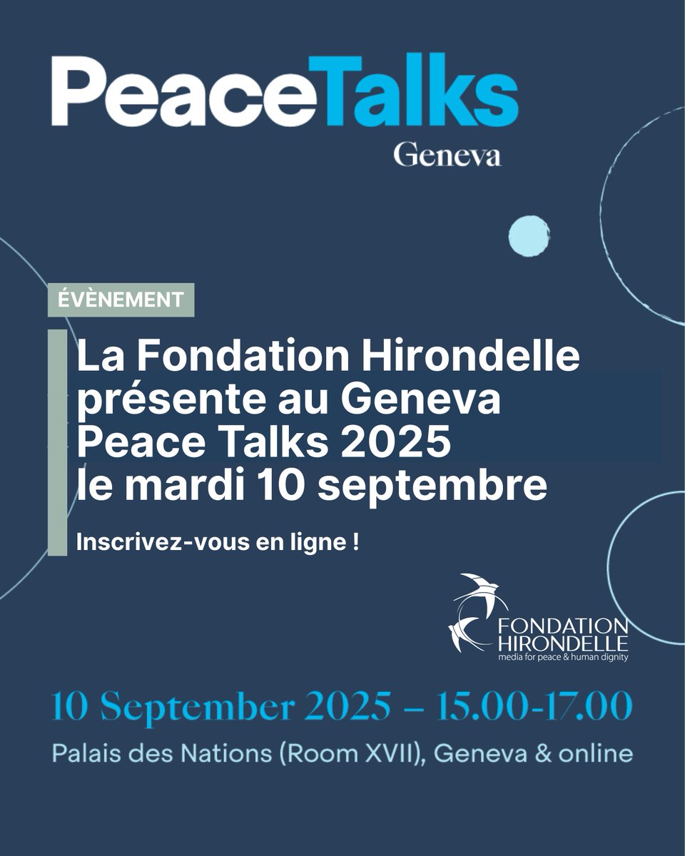 Fondation Hirondelle (@fondhirondelle) on Twitter photo 🎙️ Le 10 sept., notre DG Caroline Vuillemin prendra la parole aux <a href="/PeaceTalks___/">PeaceTalks</a> à Genève.
L’info fiable, un levier puissant pour bâtir la paix.🕊️
📍 Palais des Nations & en ligne (15h-17h CEST)
👉Inscription : bit.ly/3HKPQlI
#JournalismePourLaPaix #FondationHirondelle 🎙️ Le 10 sept., notre DG Caroline Vuillemin prendra la parole aux <a href="/PeaceTalks___/">PeaceTalks</a> à Genève.
L’info fiable, un levier puissant pour bâtir la paix.🕊️
📍 Palais des Nations & en ligne (15h-17h CEST)
👉Inscription : bit.ly/3HKPQlI
#JournalismePourLaPaix #FondationHirondelle