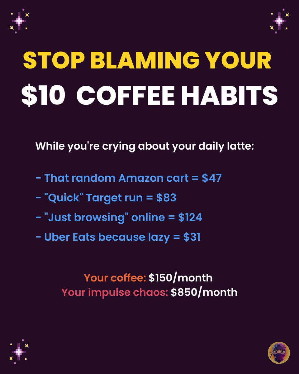 spend_ninja's tweet image. The math ain't mathing, young ninja.
It's not the coffee. It's the mindless clicking.
#SpendNinja #MoneyMath #StopCoffeeShaming