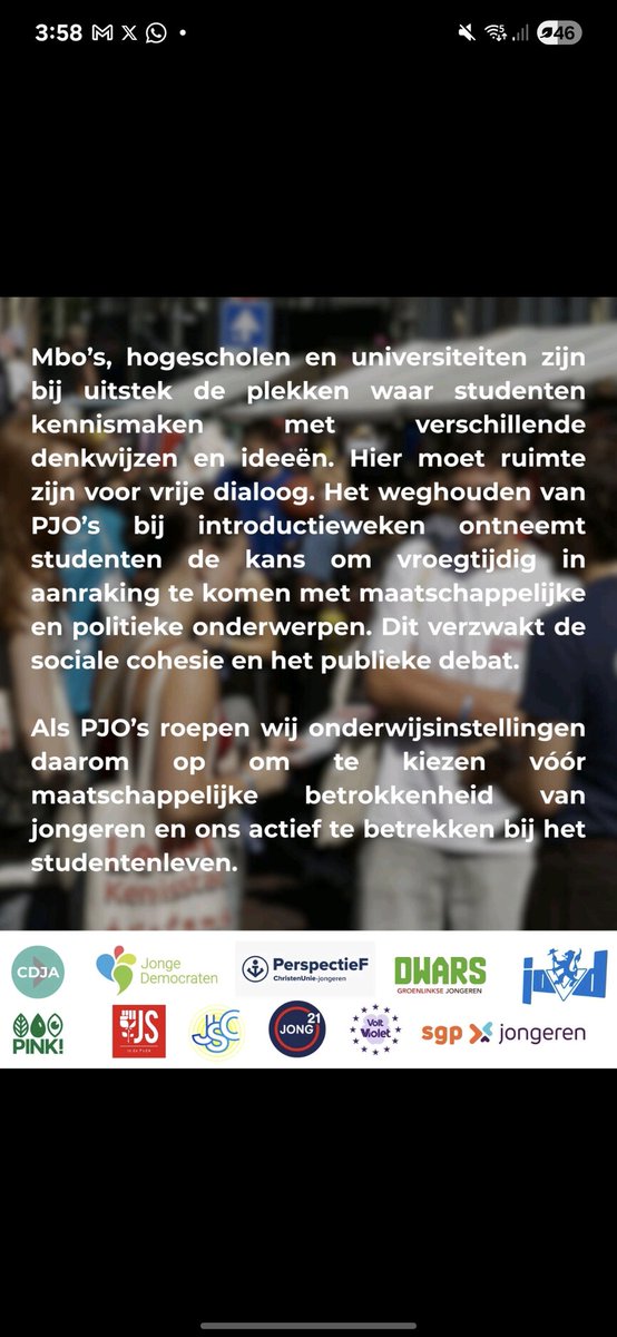 vanvliet_justin's tweet photo. Mooi om te zien dat bijna alle PJO’s zich achter ons idee van het CDJA Amsterdam hebben geschaard. Hopelijk een stap richting een introweek waarin politieke jongerenorganisaties welkom zijn! #PJO #jongeren #politiek #cda #cdja #Amsterdam #studenten #introweek https://t.co/E4sJwzC12Q