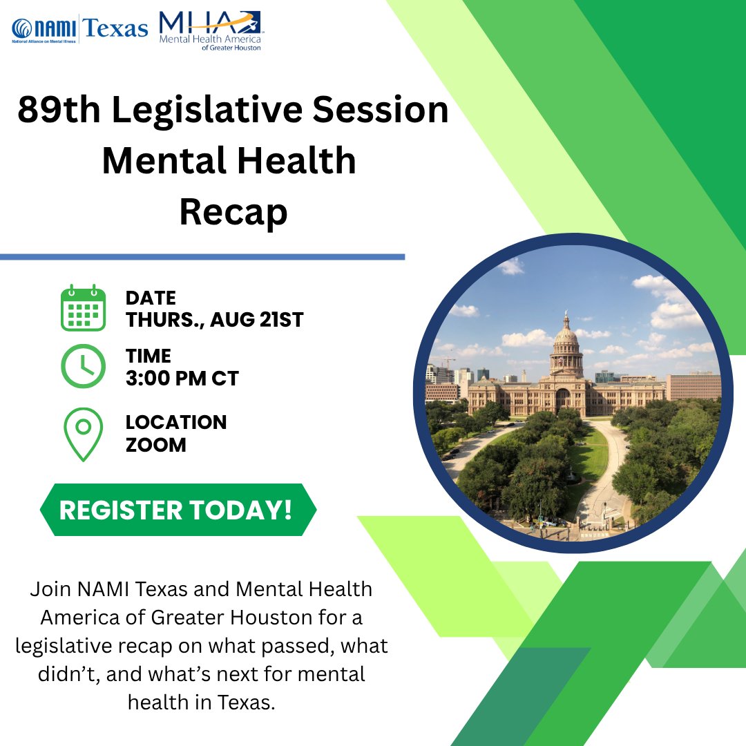 🎤 Today is the day! Advocates, providers, and mental health champions — let’s debrief.

What did lawmakers get right? Where did we fall short? What’s coming next? Find out with us!

🗓️ Today at 3pm CT
✅ Register now: ow.ly/S4lv50WtEZf