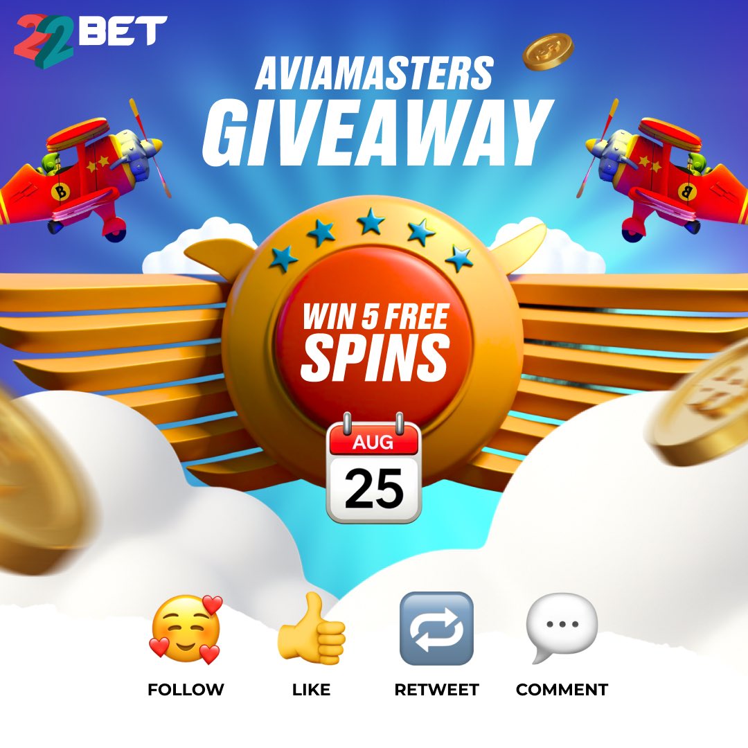 🔥 Giveaway Alert! 🔥

 We’re sharing 5 Free Spins to 10 lucky winners on the AVIAMASTERS game 🚀💸
Here’s how to enter:
 1️⃣ Follow us
 2️⃣ Like &amp; Retweet this post
 3️⃣ Tag a friend to join &amp; Comment #22BetAlwaysPays

📅 Winners announced 25th August – Don’t miss out!