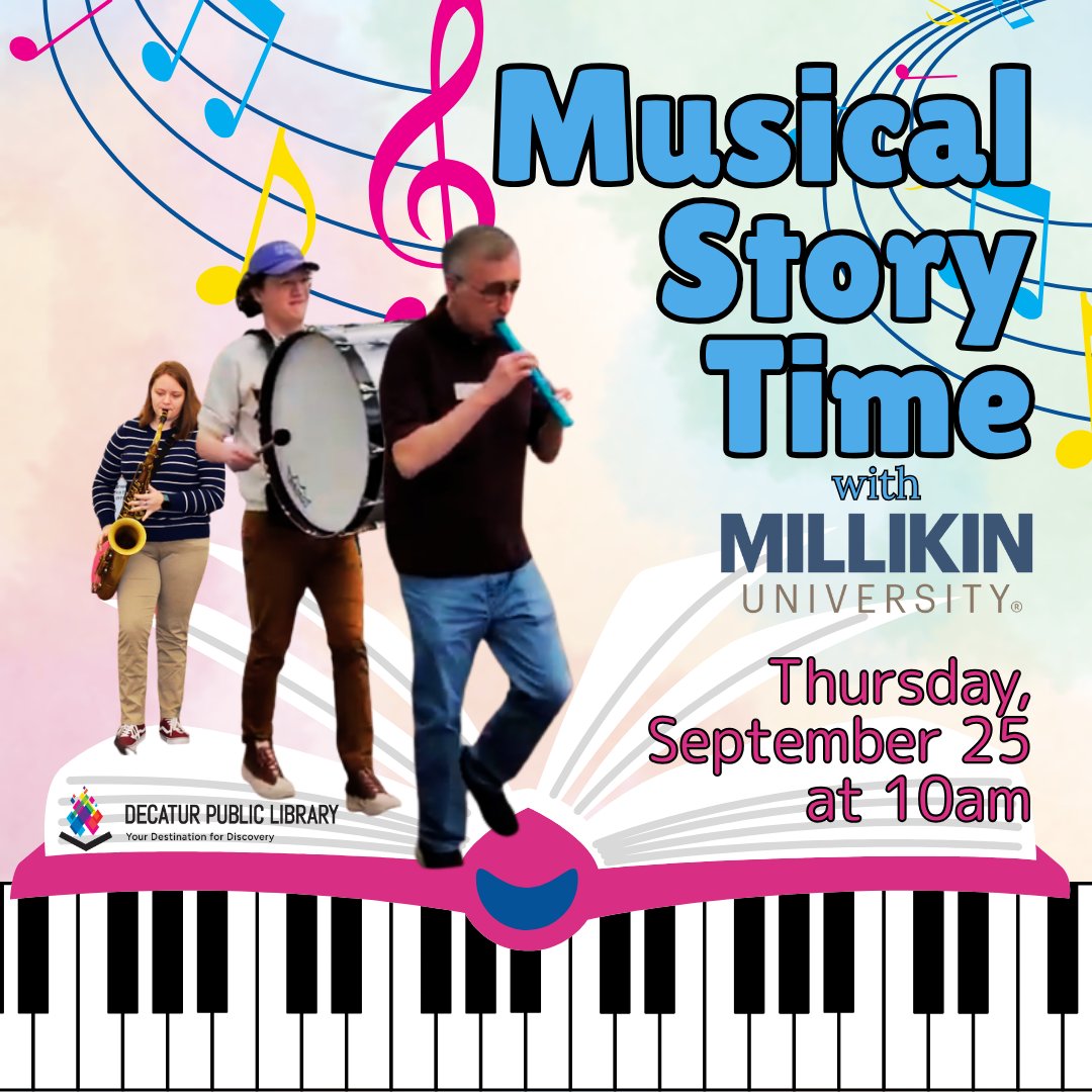 Join us for a special story time accompanied by musician friends from Millikin University! Daycares and Preschools welcome - please call us at 217-424-2900 to let us know your group is joining us.