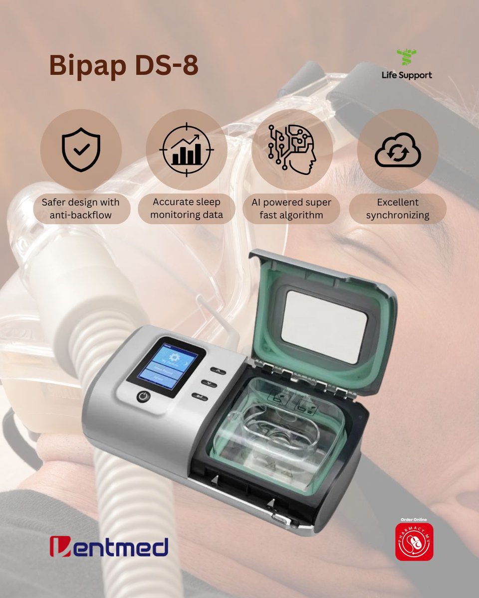 LifeSupportMV's tweet image. Ventmed&apos;s BIPAP DS-8 is designed with an anti-backflow mechanism that allows for a safer sleep. With its AI powered super fast algorithm, it also displays accurate sleep monitoring data for all your sleep analysis needs. #SleepTherapy #LifeSupport #bipapmachine  #BiPAP
