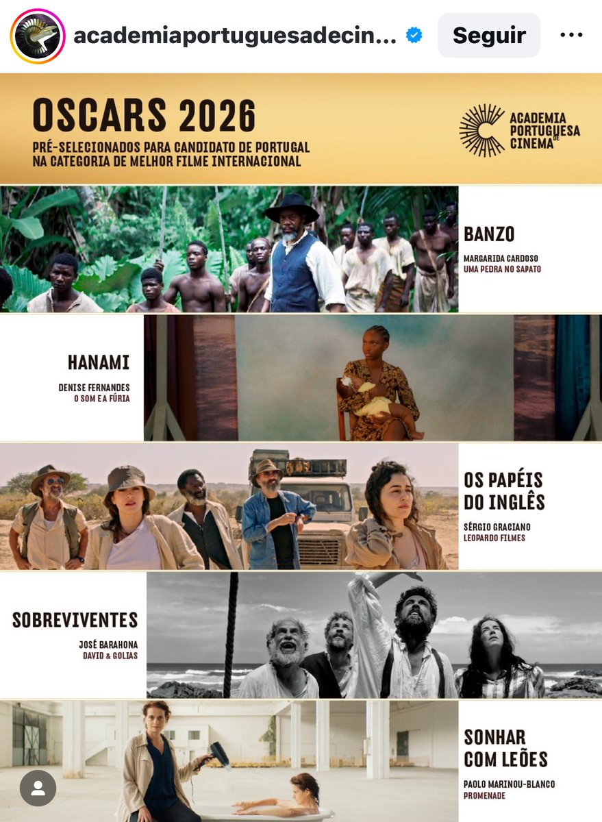‘Sonhar com Leões’ na pré-lista de Portugal pro Oscar 2026 👀
