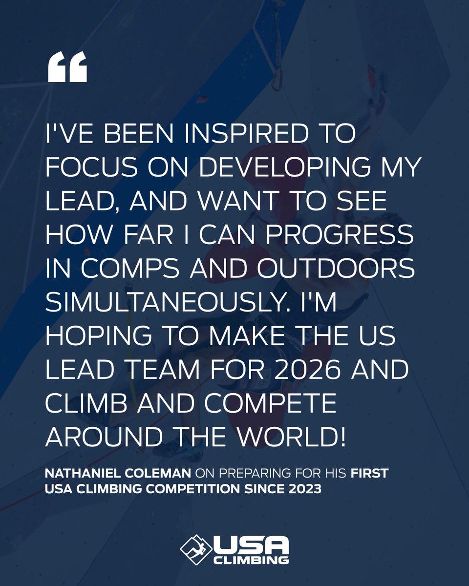 USA Climbing (@usaclimbing) on Twitter photo BACK IN ACTION. Olympic Silver medalist 🥈 Nathaniel Coleman will be competing this weekend at the North American Cup Salt Lake City, his first USA Climbing competition since 2023!
Head to the link below to cheer him on 👇
bit.ly/3JtRjgI
📸 Dan Gajda BACK IN ACTION. Olympic Silver medalist 🥈 Nathaniel Coleman will be competing this weekend at the North American Cup Salt Lake City, his first USA Climbing competition since 2023!
Head to the link below to cheer him on 👇
bit.ly/3JtRjgI
📸 Dan Gajda