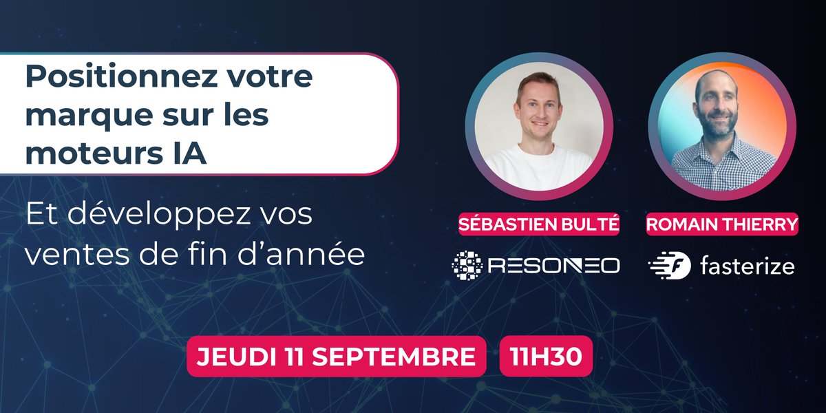 🚀 E-commerçants : Soyez visibles sur les moteurs IA pour les peak times de fin d'année !
📅 Webinar gratuit – 11 sept. 2025, 11h30 (CEST)
👉 Best practices + démo live de <a href="/Fasterize/">Fasterize</a> 
🎤 Speakers : <a href="/meuhsli/">Sébastien Bulté</a> et Romain Thierry
Inscriptions : app.livestorm.co/fasterize/e-co…