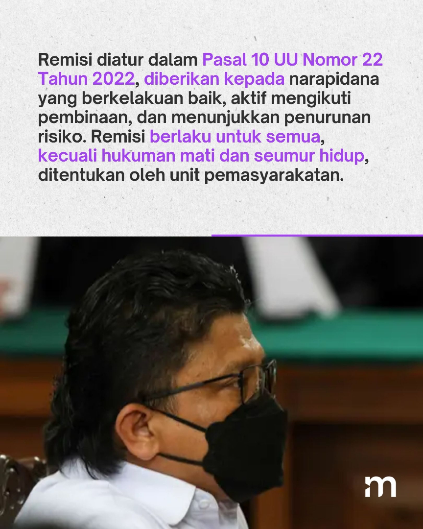 merdekadotcom's tweet photo. Ferdy Sambo tak dapat remisi HUT ke-80 RI karena dijatuhi hukuman penjara seumur hidup, sesuai Pasal 10 UU No.22/2022. Remisi hanya untuk narapidana berkelakuan baik dengan masa pidana terbatas. #FerdySambo #Remisi #mdkan #mdkmrs https://t.co/nTzXY6OdXF