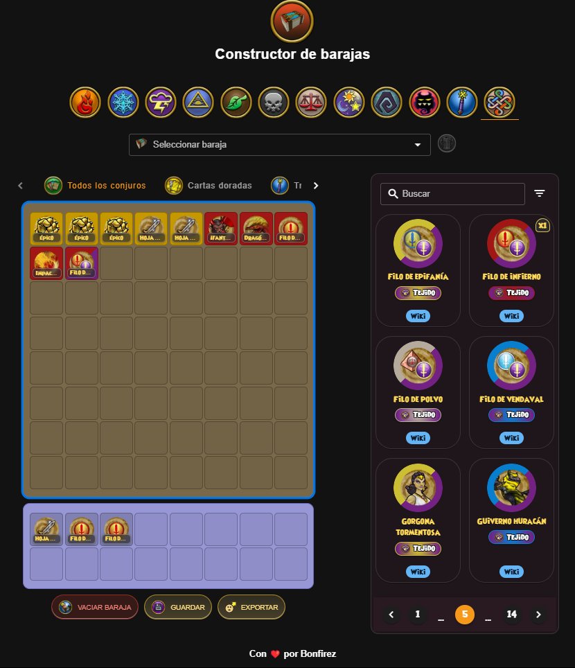 Nueva herramienta - Constructor de Barajas

Crea, guarda y comparte tus barajas ⚔️
Útil para estrategias o jefes sin releer sus trampas 👀
📷 Exporta como imagen
📂 Archivo (.deck)
🔗 Enlace directo

tools.wizardeo.eu/deck-builder

#wizard101 #wizardeo #wizard101eu #gaming #MMO
