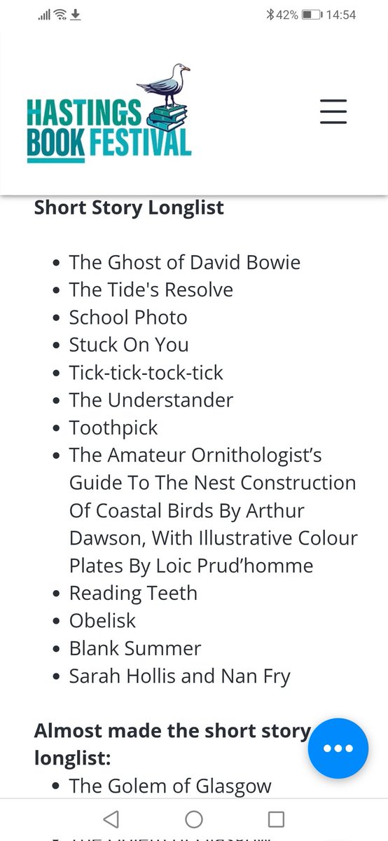 Love the still-summer feel of the Hastings Book Festival &amp; delighted to be on both the short story longlist &amp; the nearly longlist. Hope the sun still shining for still-to-come shortlisting!