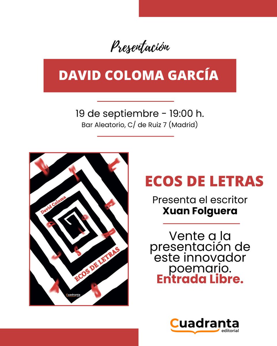 La poesía también se celebra en vivo 🌿.

El 19 de septiembre estaré en Madrid con Ecos de letras.

¿Me acompañas en esta noche de versos? 💫

En Aleatorio a las 19h

#Poesía #Madrid #Ecosdeletras