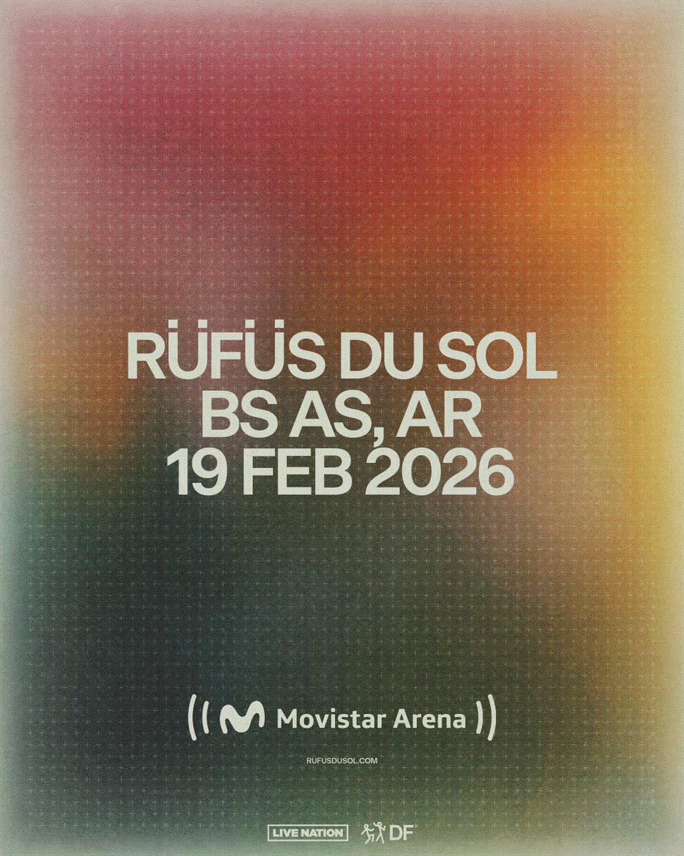 Argentina, RÜFÜS DU SOL vuelve en 2026!

Movistar Arena, 19 de febrero 2026. 

Tickets a la venta a partir del miércoles 27 de agosto a las 13:00hs. 

Solo a traves de movistararena.com.ar
