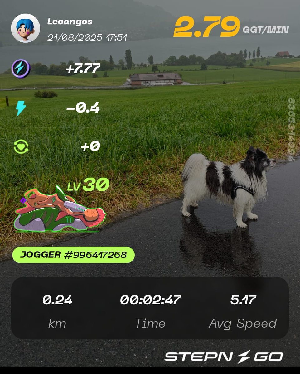 Stepngostories (@stepngostories) on Twitter photo π Runs: 3 - Energy: 13.2 β‘οΈ
π° $GGT earned: 155 β $1.33 @ $0.0086)
π Mystery Box: Lv.4
π Companion: My fluffy rain warrior πͺοΈ
π Earnings this month: $30.99
π Earnings this year: $4,151.35
Itβs been raining for 2 days straight β β but hey, my dog doesnβt care, so neither π Runs: 3 - Energy: 13.2 β‘οΈ
π° $GGT earned: 155 β $1.33 @ $0.0086)
π Mystery Box: Lv.4
π Companion: My fluffy rain warrior πͺοΈ
π Earnings this month: $30.99
π Earnings this year: $4,151.35
Itβs been raining for 2 days straight β β but hey, my dog doesnβt care, so neither