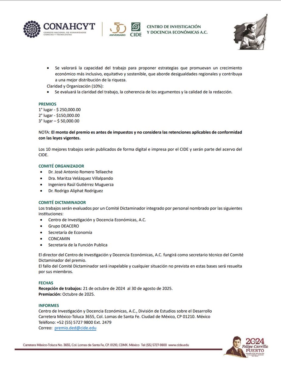📢 ¡Faltan pocos días!

Participa en el "Premio al Pensamiento Industrial 2025", un galardón que busca fomentar el pensamiento académico sobre políticas industriales en México

🗓️ Fecha límite: 30 de agosto
ℹ️ Informes: premio.ded@cide.edu
📄 Convocatoria: bit.ly/PremioPI2025