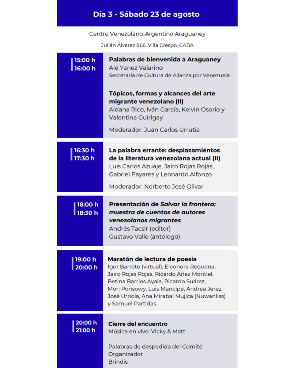 📖 Desde hoy Buenos Aires será la capital de la palabra y la creación venezolana.

Comienza el I Encuentro de Literatura y Cultura Venezolana en el Sur 🇻🇪🇦🇷

🎥 Todas las jornadas podrán seguirse en vivo por YouTube: youtube.com/@encuentrovene…