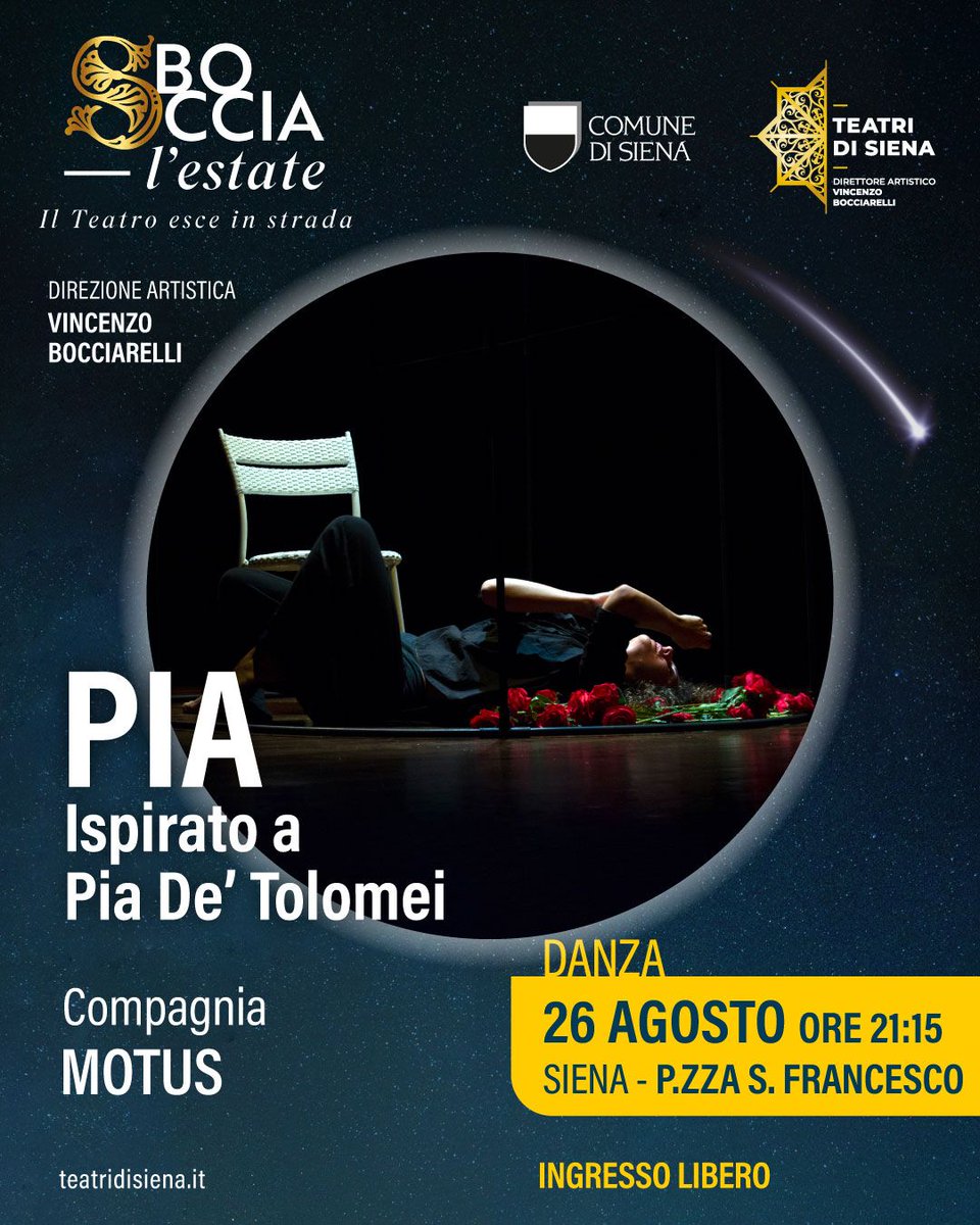 26 Agosto, ore 21:15
Piazza San Francesco - Siena
PIA
spettacolo contro la violenza alle donne