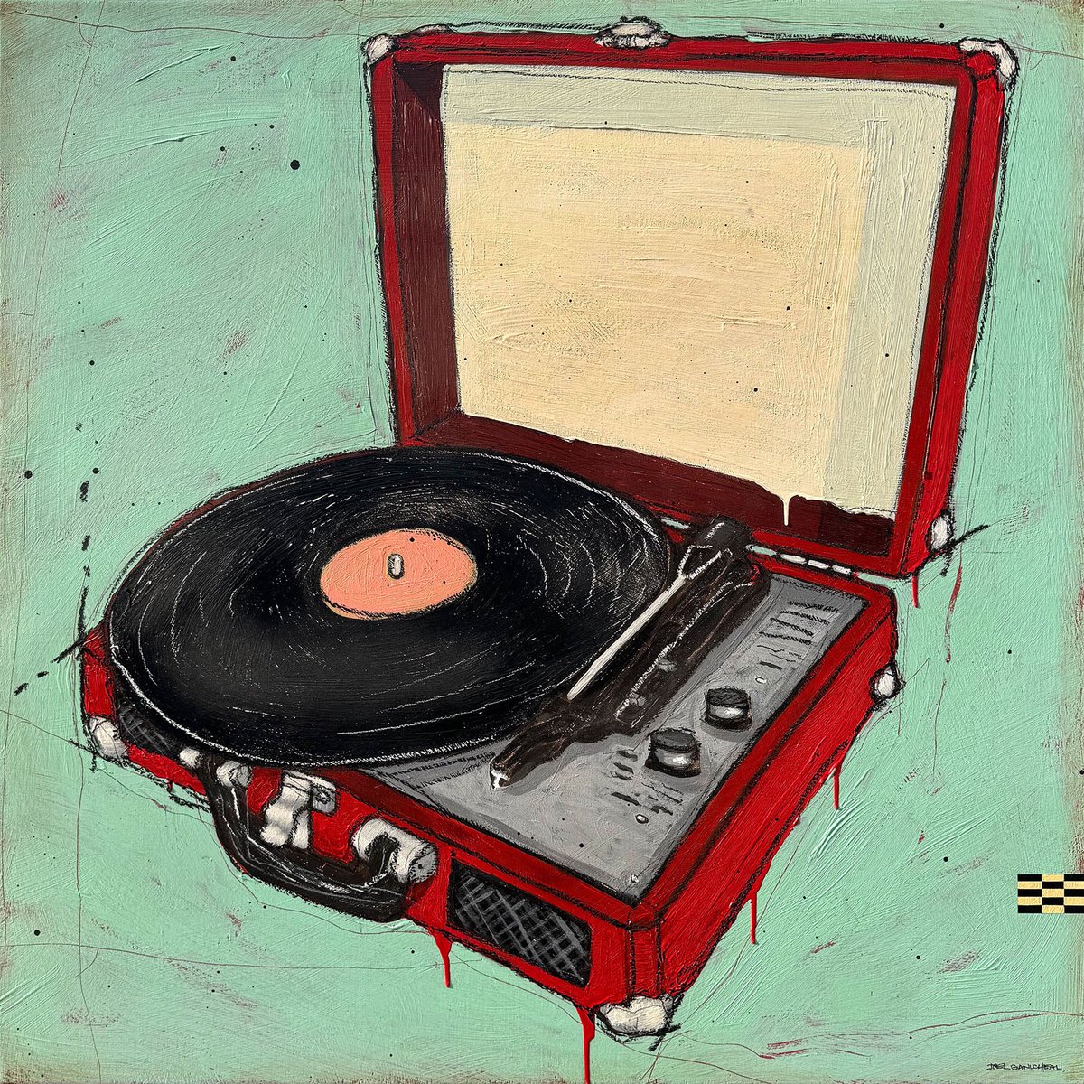 New BIG Painting!! “Vinyl Days” - 35.5x35.5” - Now available on my website! - JoelgART.com - This painting was a ton of fun to make. Thank you!!! ~~~ #recordplayer #turntable #recordplayerpainting #vinyl #vinylrecord #originalart #joelganucheau