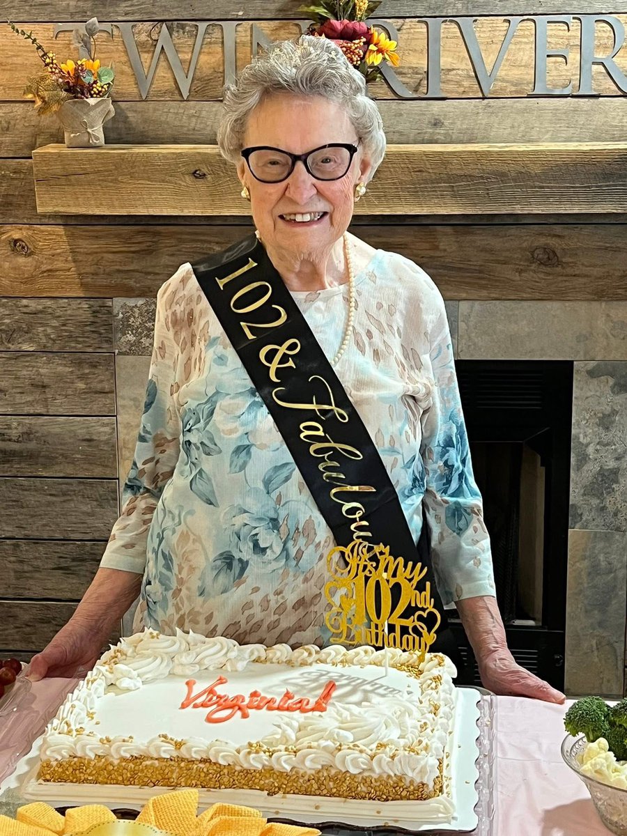 🎉1 0 2 🎉

Interrupting your doom-scrolling to show my great-aunt Virginia celebrating her 102nd birthday! Isn’t she adorable? 
She’s exactly the type of spunky, curious, adventurous, and loving woman I aspire to be.