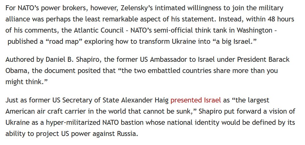 Gregory (@rasputinish) on Twitter photo Anyone interested in knowing from where #EUUSuk-#NATO 'policy' towards the #Ukraine emanates need look no further than <a href="/AtlanticCouncil/">Atlantic Council</a> Paper written by #Obama's Ambassador to #israel <a href="/DanielBShapiro/">Dan Shapiro</a> that speaks of turning #Ukraine into "a big israel"
thegrayzone.com/2022/09/17/zel… Anyone interested in knowing from where #EUUSuk-#NATO 'policy' towards the #Ukraine emanates need look no further than <a href="/AtlanticCouncil/">Atlantic Council</a> Paper written by #Obama's Ambassador to #israel <a href="/DanielBShapiro/">Dan Shapiro</a> that speaks of turning #Ukraine into "a big israel"
thegrayzone.com/2022/09/17/zel…