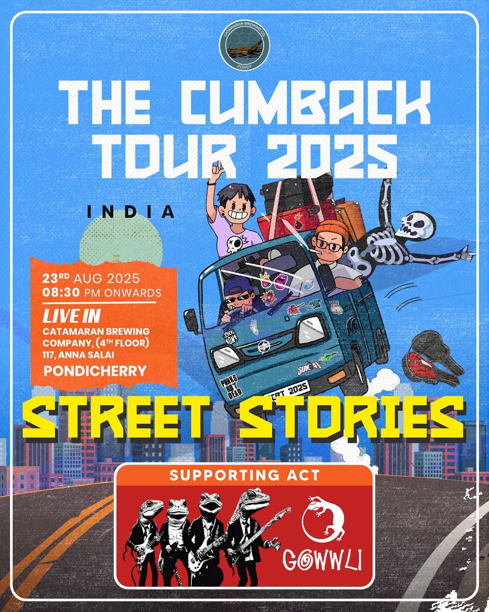 gowwliofficial's tweet photo. Punk is alive, and Rock &amp; Roll is far from dead and its all happening at Catamaran this Sat.

Lizards are opening for Nagaland based Punk rock band @street_stories Show up!

#gowwli #ataleofatail #tailehead #pondicherry #punkrock #allaboutmusic #rocknroll #indieband #auroville https://t.co/ARUDnxYKX5