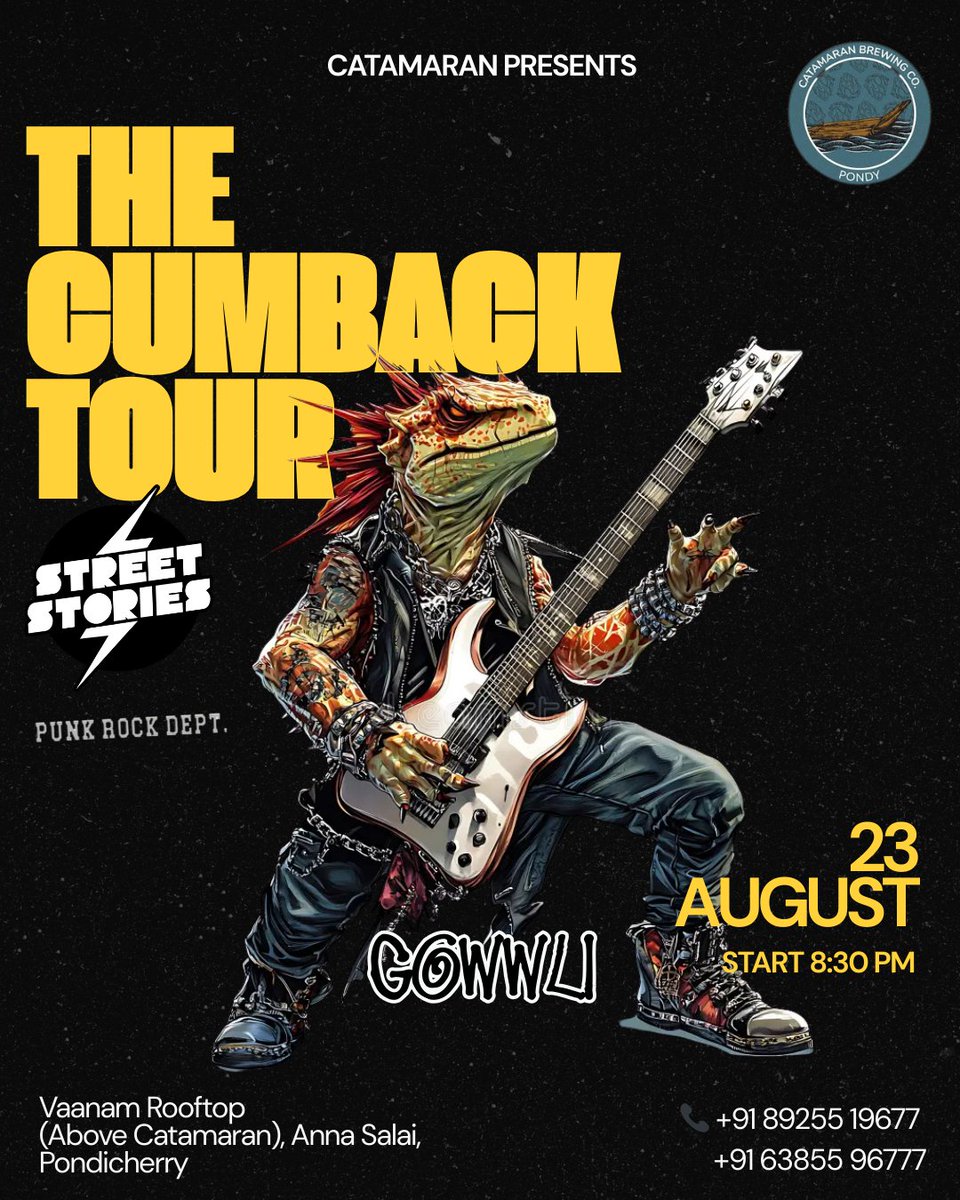 gowwliofficial's tweet photo. Punk is alive, and Rock &amp; Roll is far from dead and its all happening at Catamaran this Sat.

Lizards are opening for Nagaland based Punk rock band @street_stories Show up!

#gowwli #ataleofatail #tailehead #pondicherry #punkrock #allaboutmusic #rocknroll #indieband #auroville https://t.co/ARUDnxYKX5